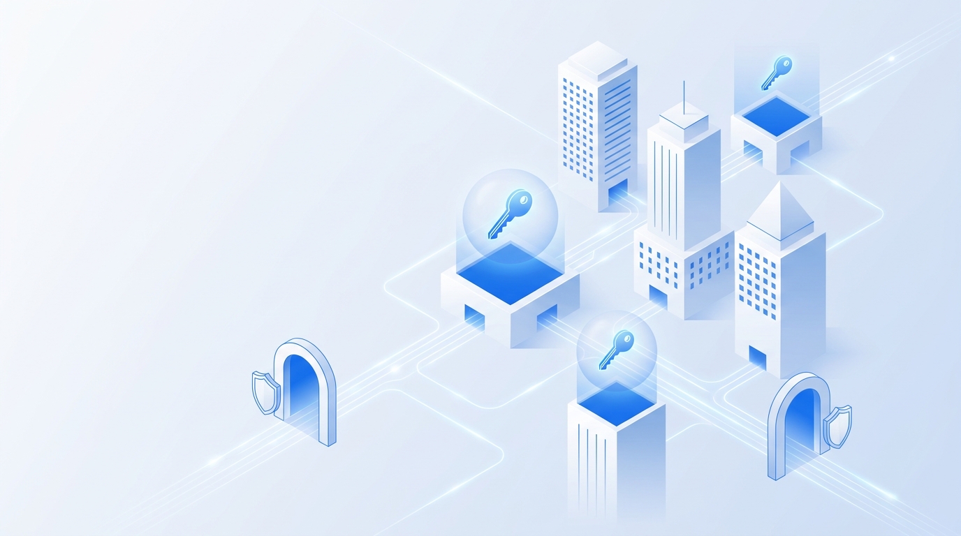 Abstract geometric graphic representing digital authentication keys and secure corporate data networks